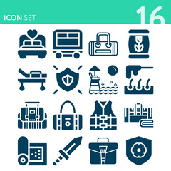 Simple set of 16 icons related to sack