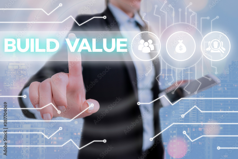Poster writing note showing build value. business concept for efficient enough way that it will generate pr