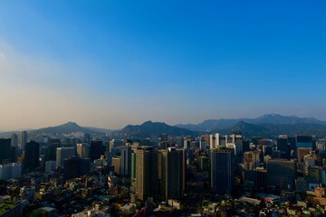 city skyline at sunset