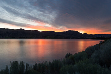 Beautiful bright dawn over Chelan lake, Washington