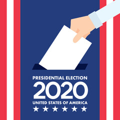 2020 United States of America Presidential Election with hand putting voting paper in the ballot box Vector Illustration
