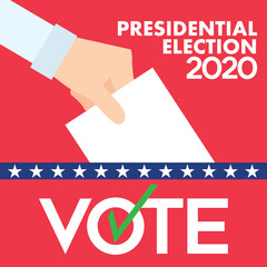 2020 United States of America Presidential Election with hand putting voting paper in the ballot box Vector Illustration