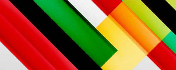 Geometric abstract backgrounds with shadow lines, modern forms, rectangles, squares and fluid gradients. Bright colorful stripes cool backdrops