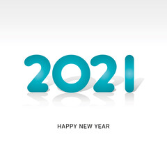 Happy New Year 2021 modern rounded lettering typography sea green aqua color logo icon with shadow white background