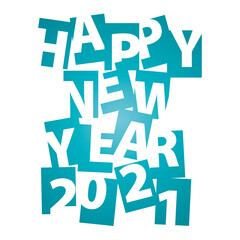 Happy New Year 2021 sea green negative space rectangle letters white background greeting card
