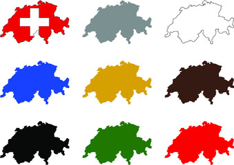 set of switzerland maps and flag