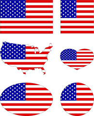 usa flags icons set with map