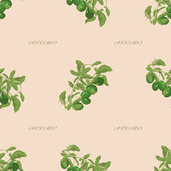 Seamless pattern with the inscription "Avocado". For textiles or packaging. Vector.