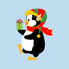 Penguin in christmas elf costume vector illustration