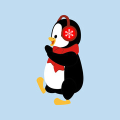 Penguin in christmas party costume vector illustration