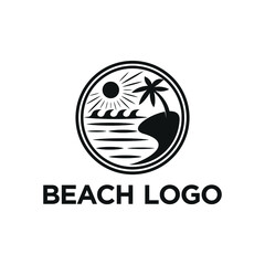 black white beach round logo