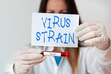Text sign showing Virus Strain. Business photo showcasing Another genetic variant derived from the...