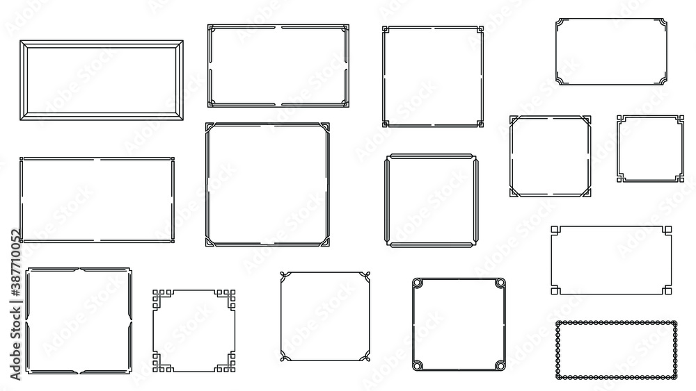 Poster set black simple line frame collection doodle square floral frame leaves elements vector design styl