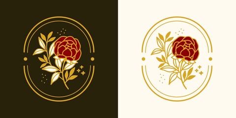 Hand drawn vintage botanical rose flower logo template and feminine beauty brand element in elegant and minimal style © Artflorara