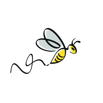 Abstract continuous line drawing flying bee icon vector