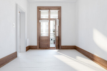 Bright, emtpy domestic room inside a traditional building architecture - 3d visualization