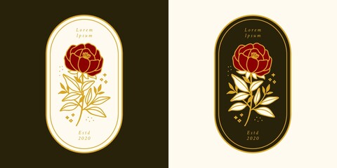 Fototapeta premium Hand drawn vintage botanical rose flower logo template and feminine beauty brand element in elegant and minimal style