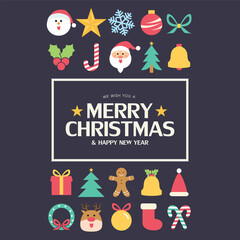 Flat color christmas icons pattern element vector background