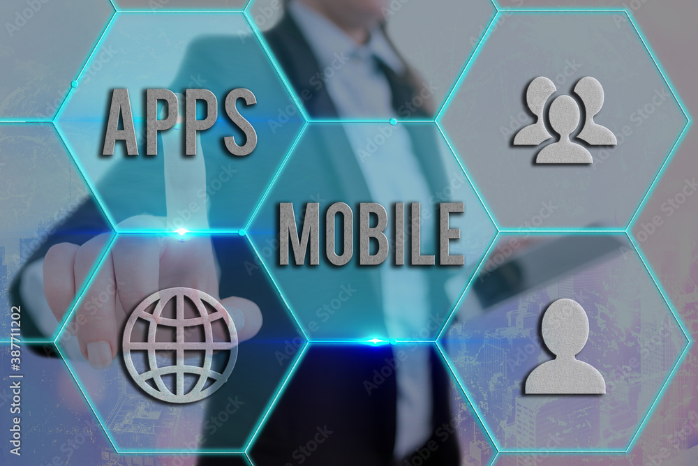 Poster text sign showing apps mobile. business photo showcasing computer program designed to run on phone h