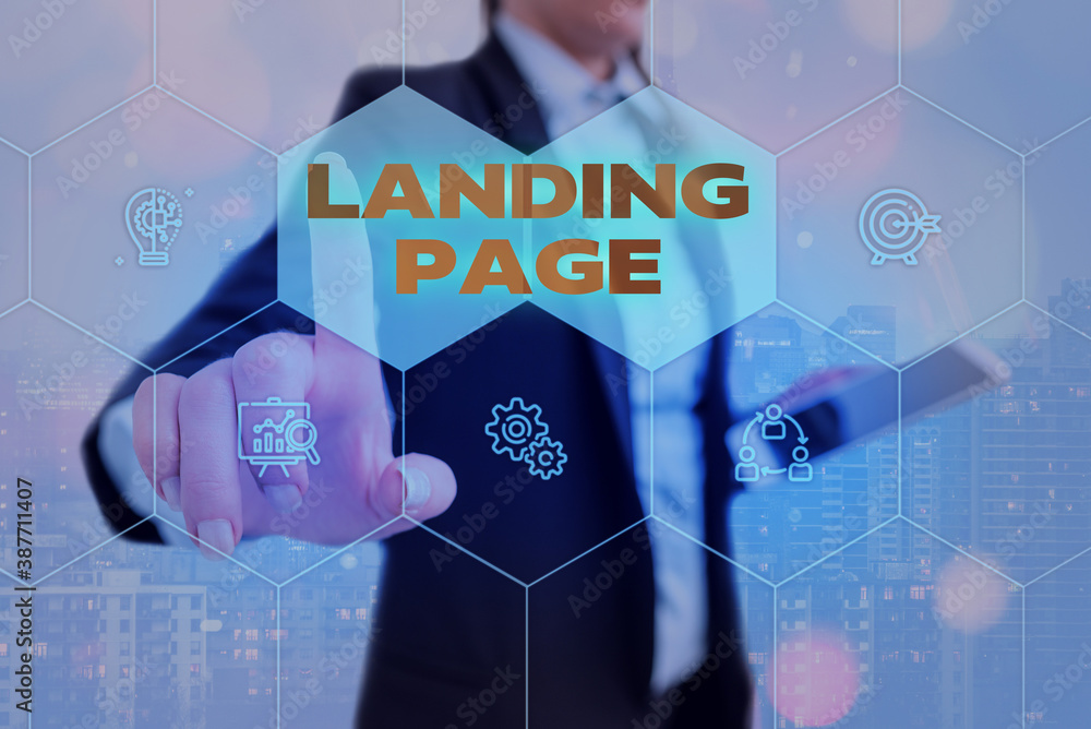 Poster text sign showing landing page. business photo showcasing website accessed by clicking a link on ano