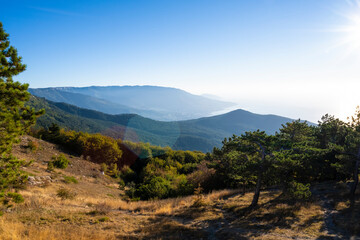 View of the city of Yalta, mountains and sea. Republic of Crimea, Russia. On the morning of September 11, 2020