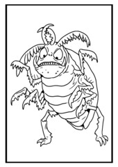 Giant cockroach vector drawing.  Halloween monster coloring template. 
