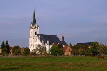 Fototapeta na wymiar Zakupy, Czech Republic: Church of Saints Fabian and Sebestian, after roof repair