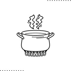 boiling pot vector icon in outlines