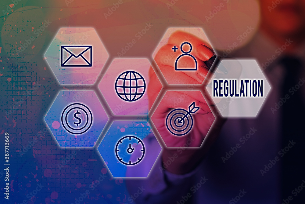 Poster conceptual hand writing showing regulation. concept meaning the authoritative rule dealing with deta