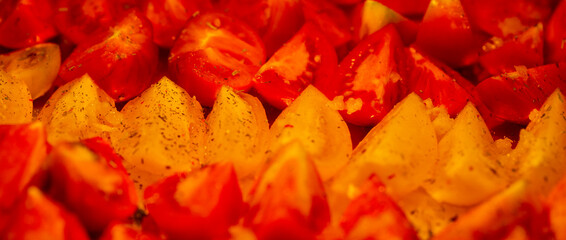 bright, coarsely chopped tomatoes before cooking