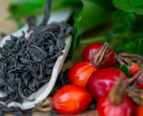 herbal tea, healthy with mint and rosehip