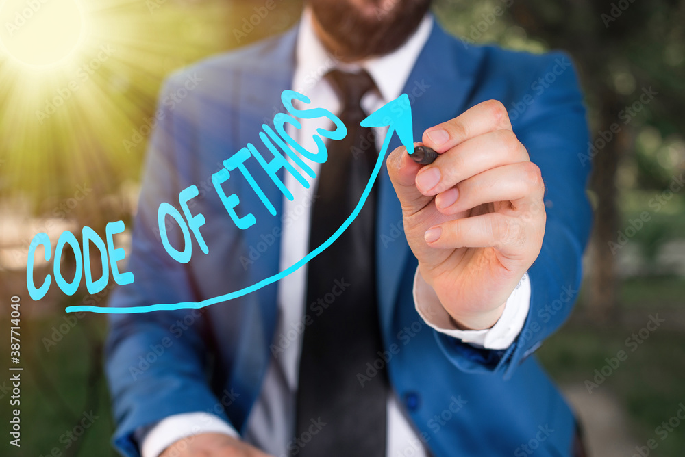 Poster conceptual hand writing showing code of ethics. concept meaning basic guide for professional conduct
