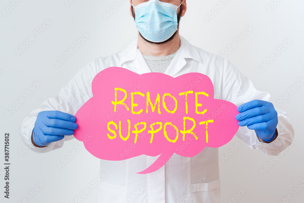 Poster text sign showing remote support. business photo showcasing type of secure service, which permits re