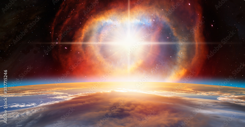 Poster supernova explosion in the center of galaxy 