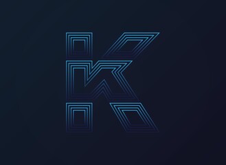 Letter K font, digital technology design, network concept.  Vector illustration