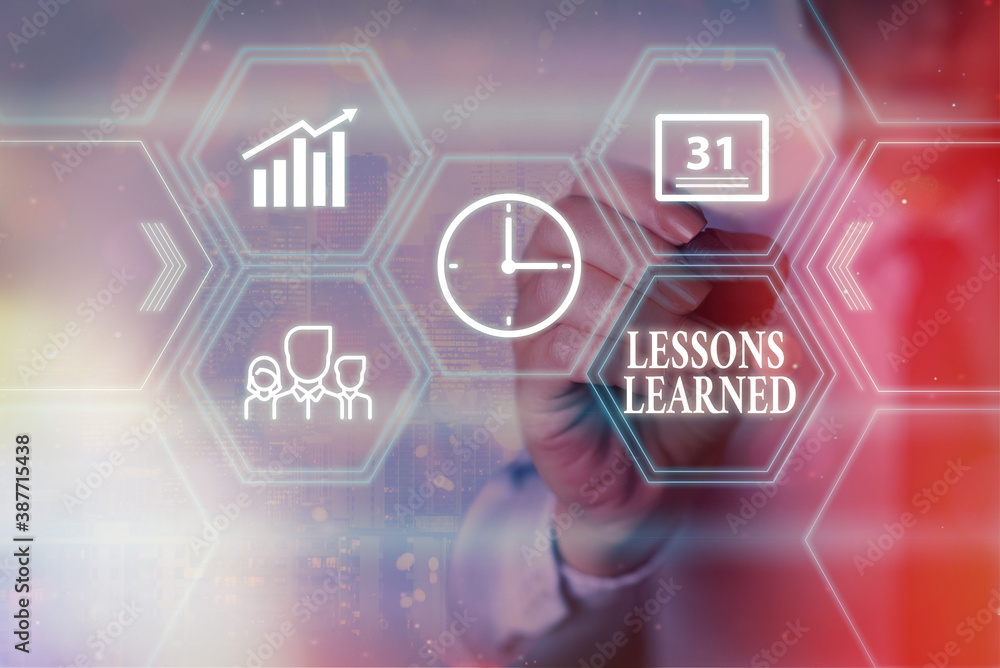 Poster conceptual hand writing showing lessons learned. concept meaning the knowledge or understanding gain