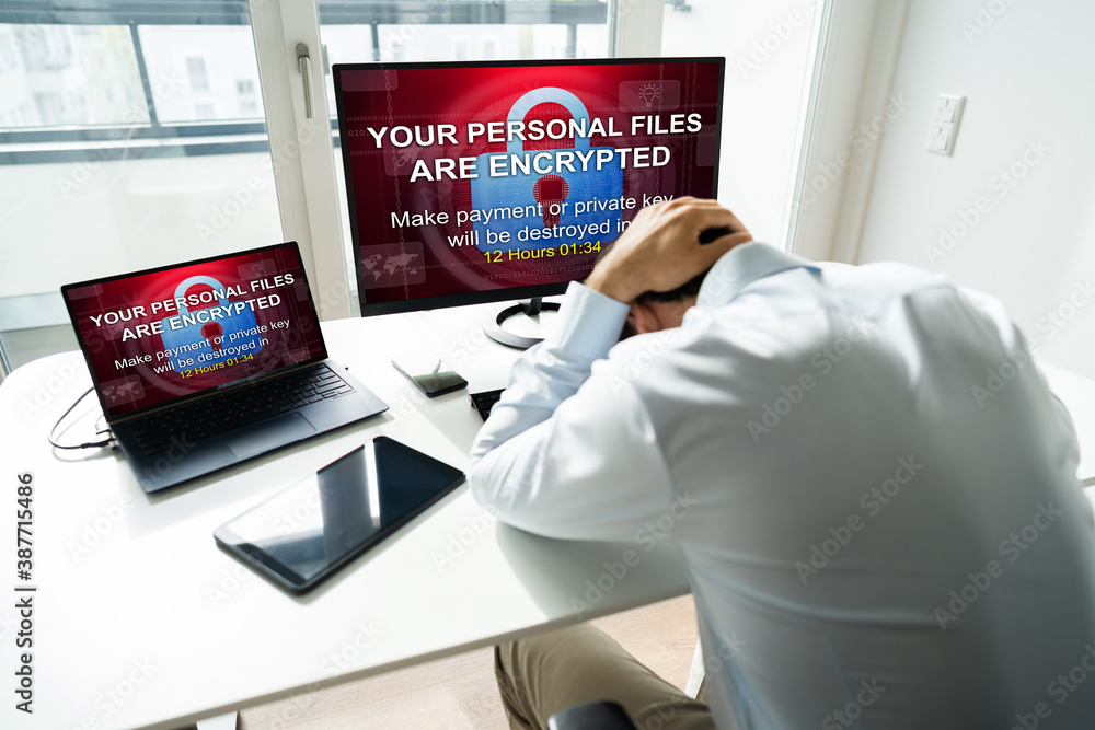 Poster Ransomware Malware Attack. Business Computer Hacked