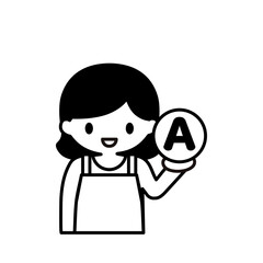 Aを持ったエプロン姿の女性のイラスト