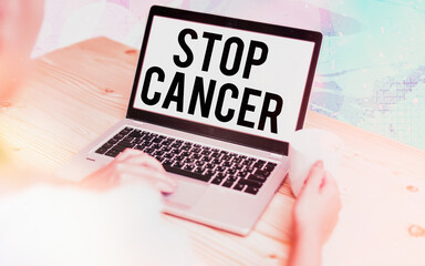 Word writing text Stop Cancer. Business photo showcasing prevent the uncontrolled growth of...