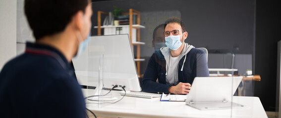 Job Interview With Covid Face Mask. Hiring