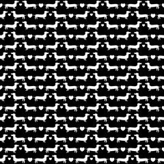 Dachshunds monochrome seamless pattern, vector background, black and white