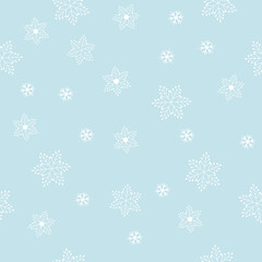 Naklejka na ściany i meble winter background with snowflakes, beautiful seamless pattern blue and white color, vector drawing