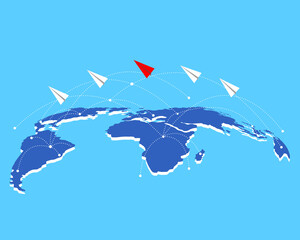 Business Network Red paper planes shift from white to represent a new idea that is different