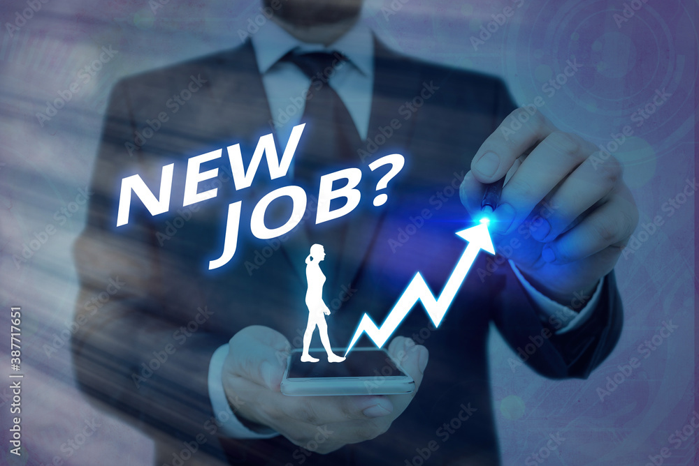Poster writing note showing new job question. business concept for asking if an individual got regular work