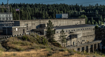 Albeni Falls Dam and Powerhouse on the Pend Oreille River between Oldtown and Priest Idaho...