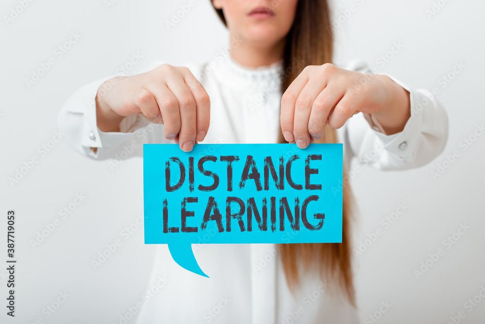 Poster conceptual hand writing showing distance learning. concept meaning educational lectures broadcasted 