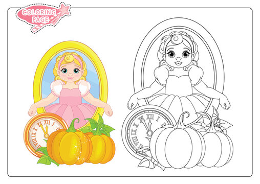 Cute Young Princess coloring page on white background