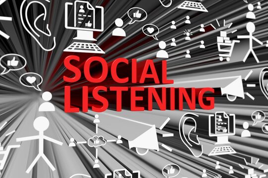 SOCIAL LISTENING concept blurred background 3d render illustration