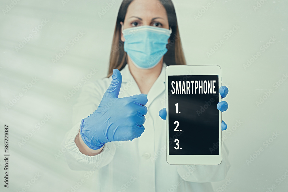 Poster conceptual hand writing showing smartphone. concept meaning the mobile phone that performs many of t