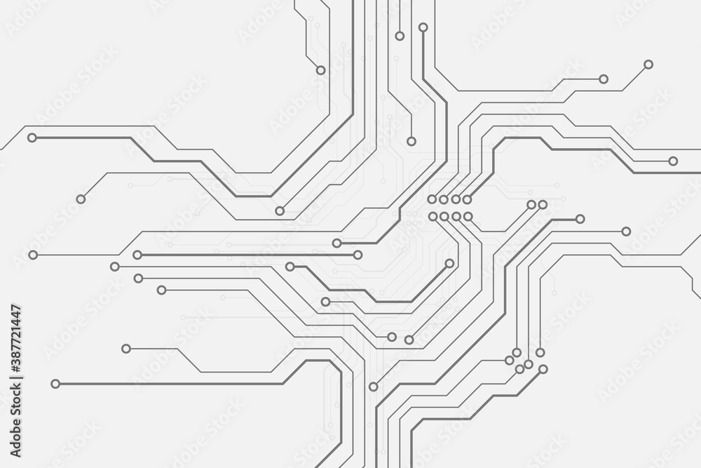 Aufkleber Circuit Board Technology Electronic Scheme Pattern Abstract Background. PCB Trace Black And White Engineering Data Communication Concept Vector.